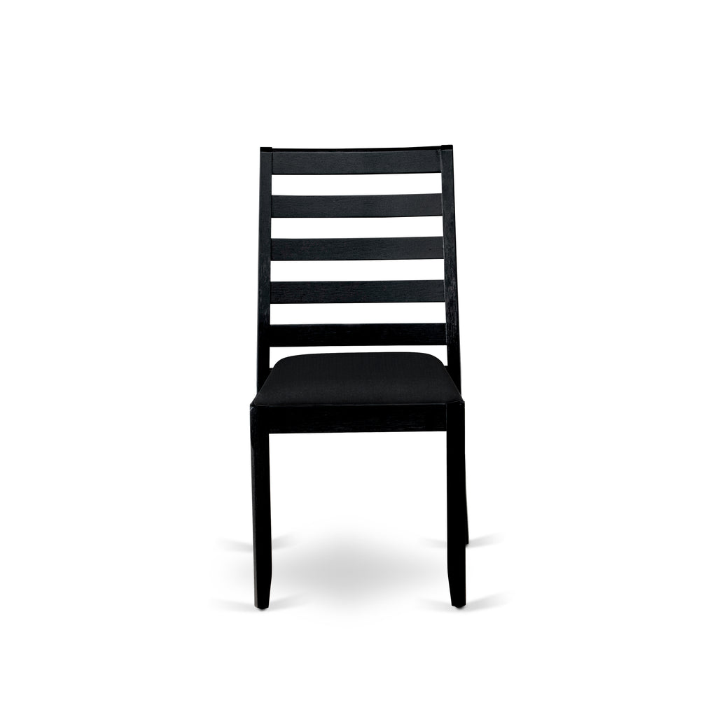 East West Furniture AMX25-ABK-30 -5 Piece Dining Set Includes a Round Kitchen Table with Wire Brushed Black Tabletop & 4 Stackable Faux Leather Chairs, Wire Brushed Black