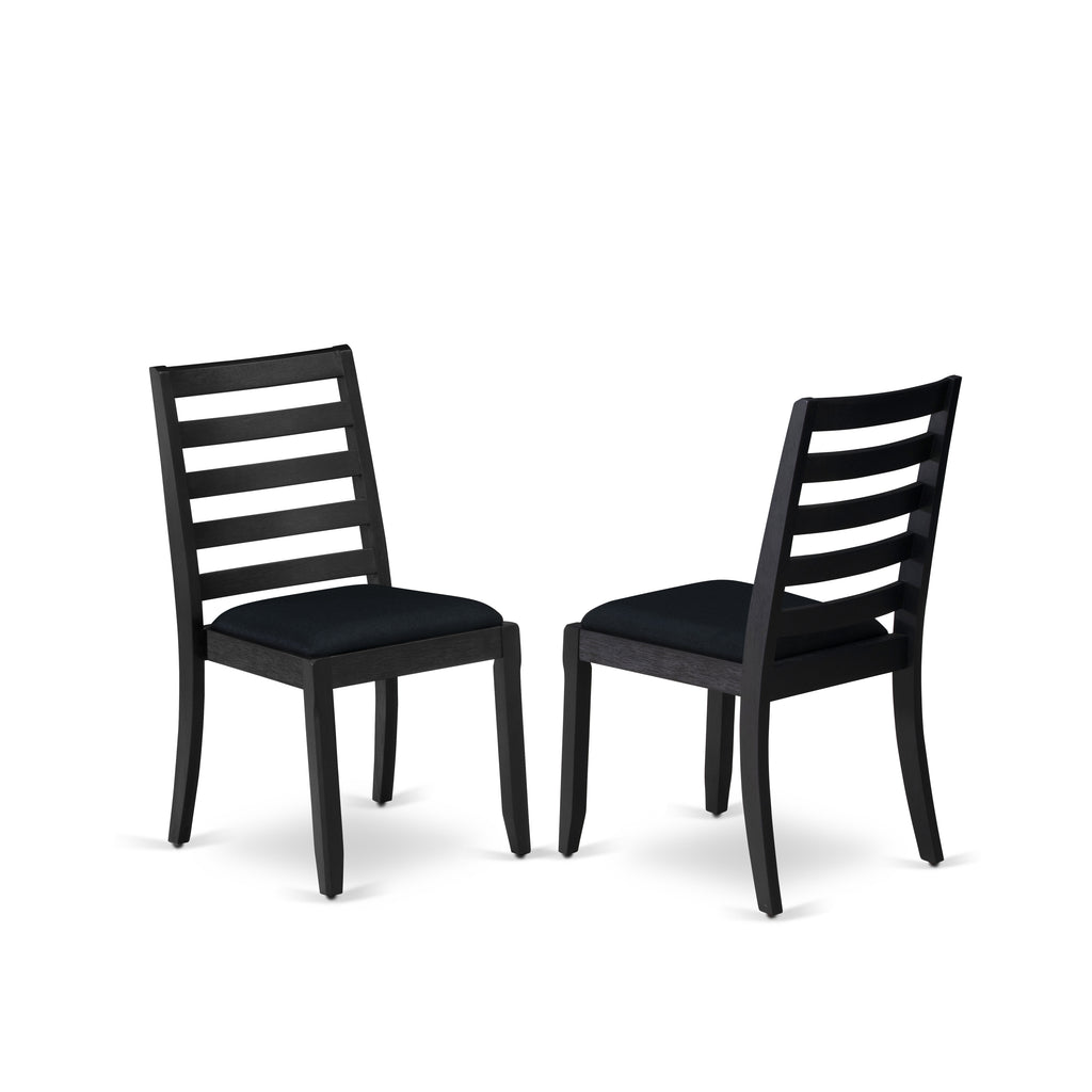 East West Furniture AMX25-ABK-30 -5 Piece Dining Set Includes a Round Kitchen Table with Wire Brushed Black Tabletop & 4 Stackable Faux Leather Chairs, Wire Brushed Black