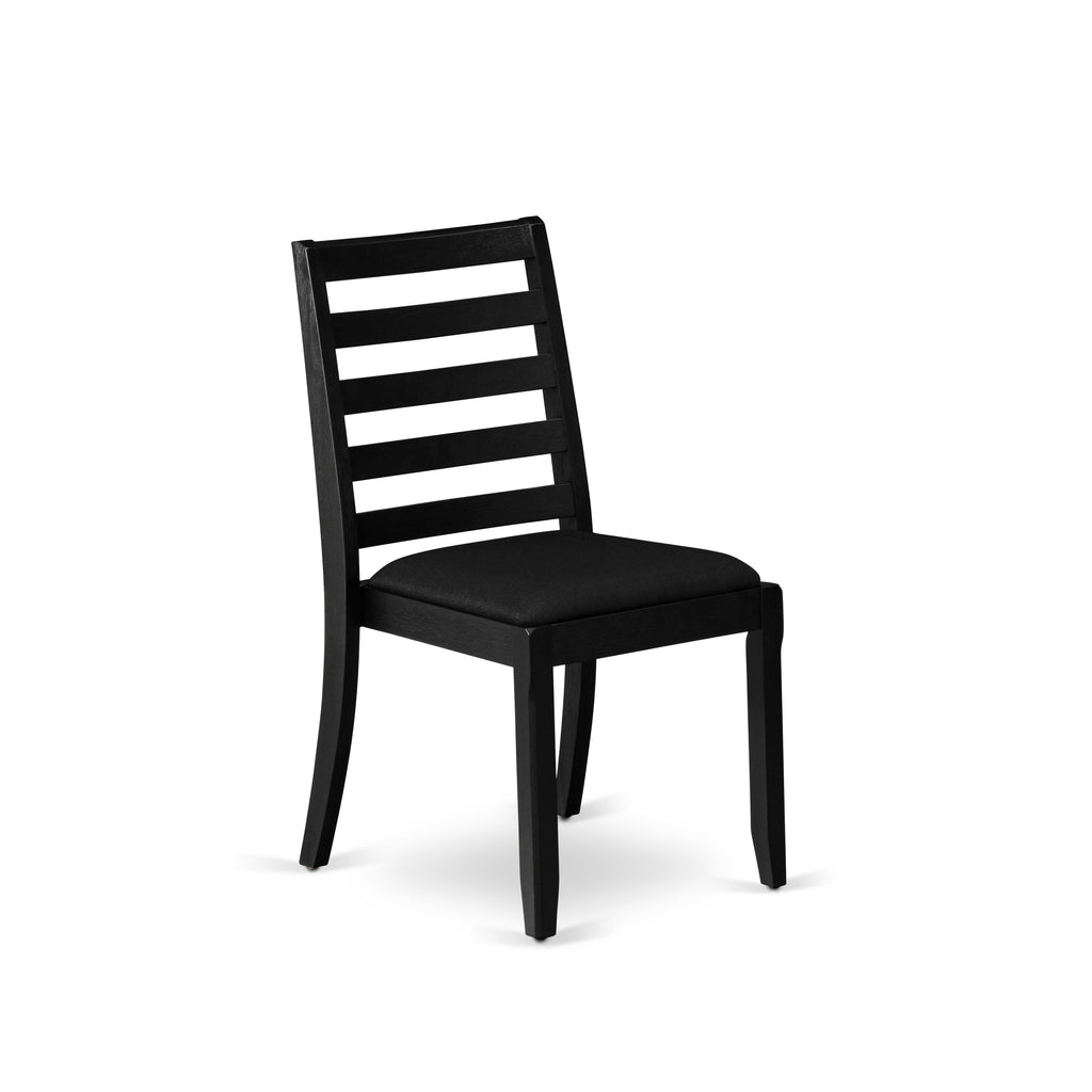 East West Furniture AMX25-ABK-30 -5 Piece Dining Set Includes a Round Kitchen Table with Wire Brushed Black Tabletop & 4 Stackable Faux Leather Chairs, Wire Brushed Black