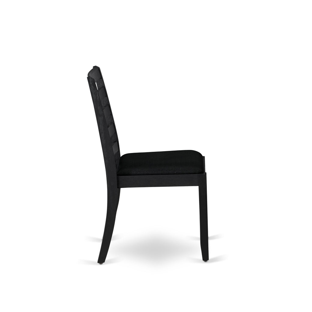 East West Furniture AMX25-ABK-30 -5 Piece Dining Set Includes a Round Kitchen Table with Wire Brushed Black Tabletop & 4 Stackable Faux Leather Chairs, Wire Brushed Black