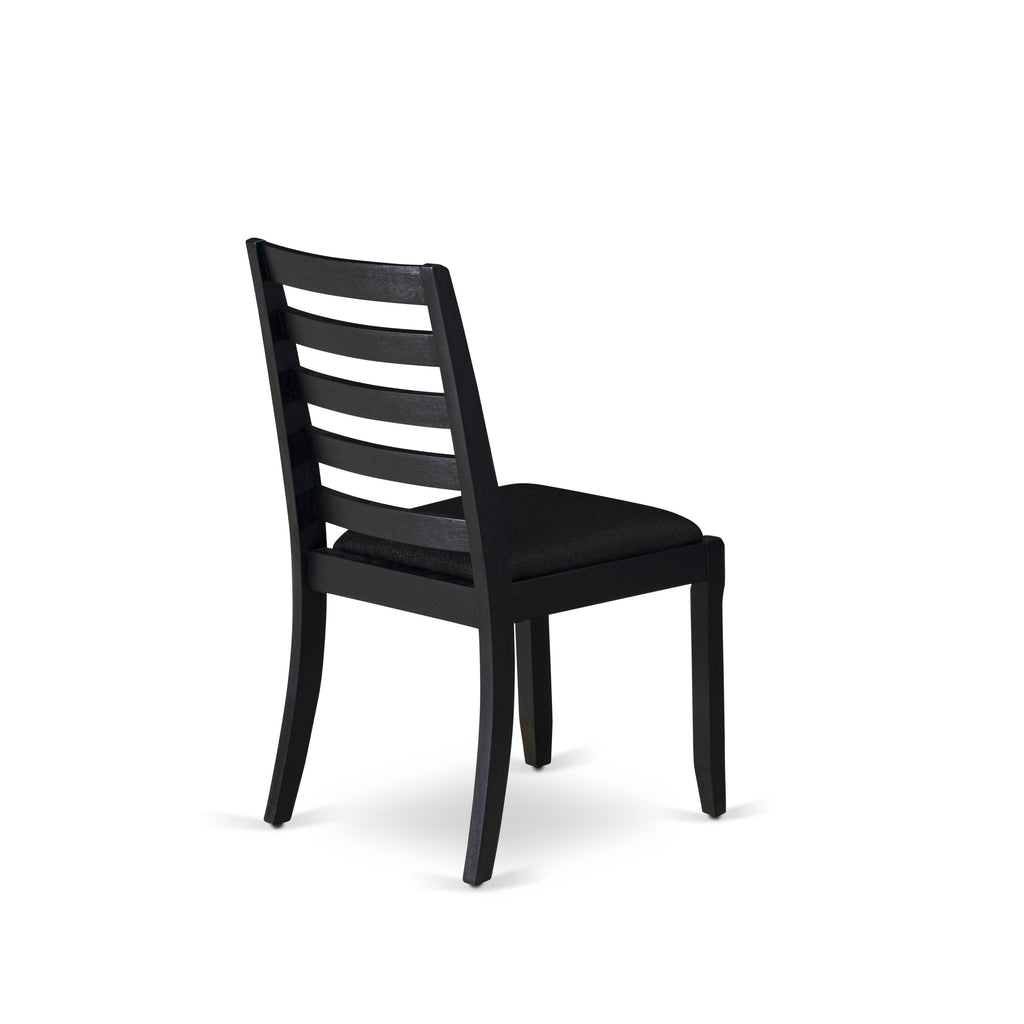 East West Furniture AMX25-ABK-30 -5 Piece Dining Set Includes a Round Kitchen Table with Wire Brushed Black Tabletop & 4 Stackable Faux Leather Chairs, Wire Brushed Black