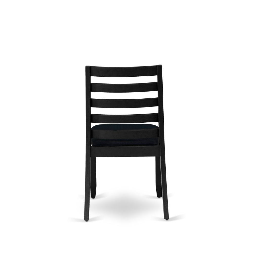 East West Furniture AMX25-ABK-30 -5 Piece Dining Set Includes a Round Kitchen Table with Wire Brushed Black Tabletop & 4 Stackable Faux Leather Chairs, Wire Brushed Black