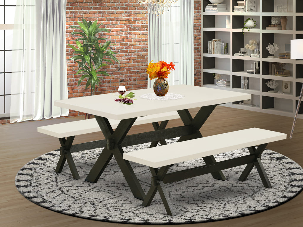 East West Furniture X2-626 3 Piece Dining Room Table Set  Contains a Rectangle Kitchen Table with X-Legs and 2 Dining Bench