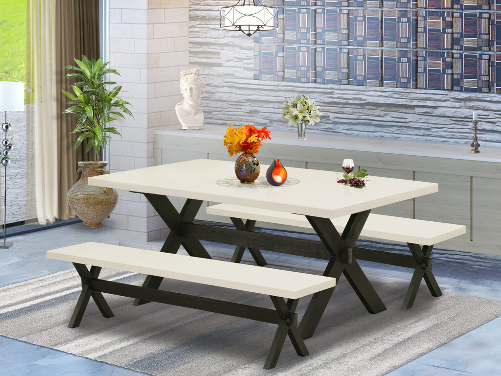 East West Furniture X2-627 3 Piece Dining Room Furniture Set Contains a Rectangle Kitchen Table with X-Legs and 2 Dining Bench