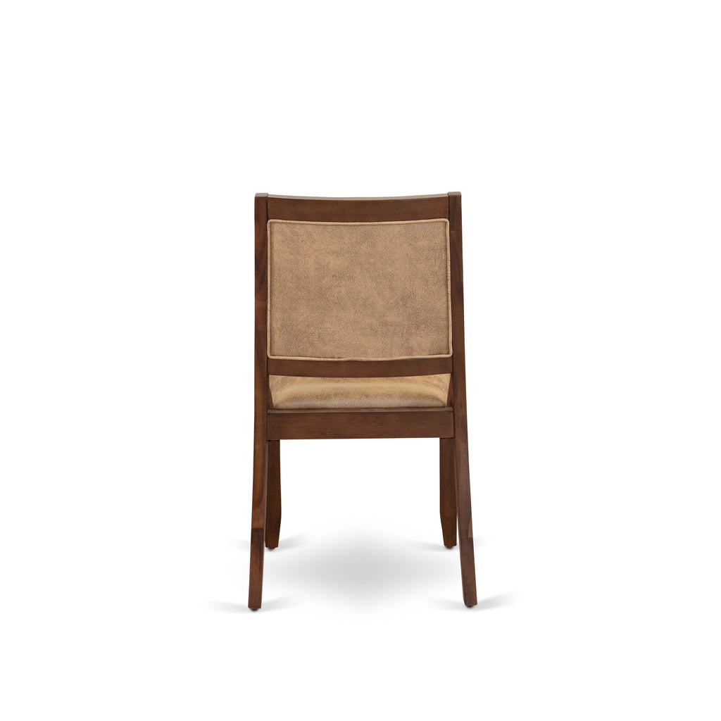 Luxe By East West Furniture X2P8T28 Dining Room Chair with brown textured Faux Leather and upholstered back, Antique Walnut Finish,