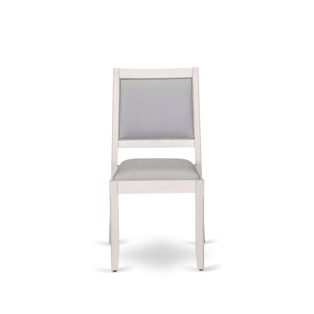 Luxe By East West Furniture X2PWT27 Dining Room Chair with Light Gray Faux Leather and upholstered back, Antique White Finish,