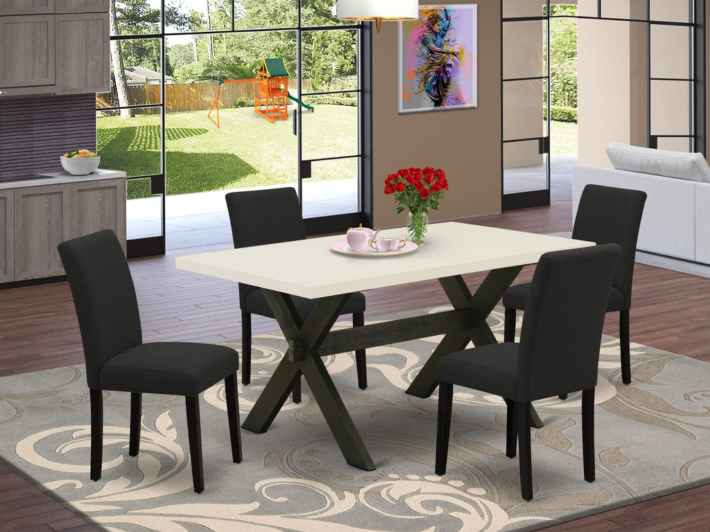 East West Furniture X626AB624-5 5 Piece Kitchen Table Set for 4 Includes a Rectangle Dining Room Table with X-Legs and 4 Black Color Linen Fabric Upholstered Chairs