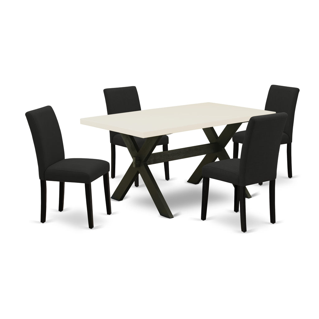 East West Furniture X626AB624-5 5 Piece Kitchen Table Set for 4 Includes a Rectangle Dining Room Table with X-Legs and 4 Black Color Linen Fabric Upholstered Chairs