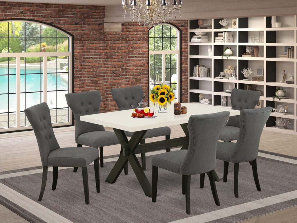 East West Furniture X626GA650-7 7 Piece Modern Dining Table Set Consist of a Rectangle Wooden Table with X-Legs and 6 Dark Gotham Linen Fabric Parson Dining Chairs, 36x60 Inch, Multi-Color