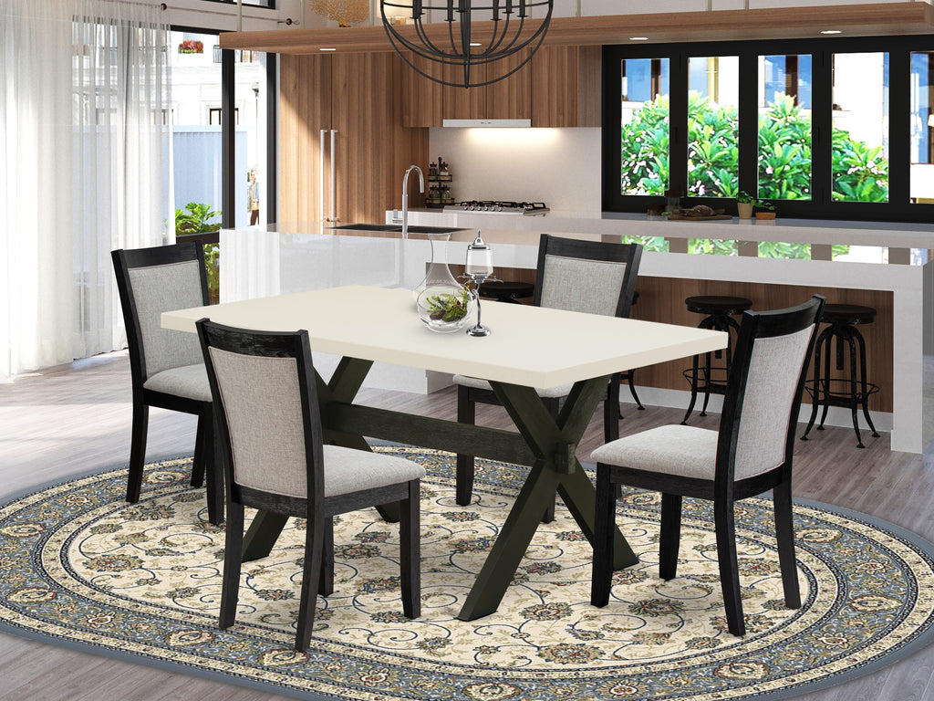 East West Furniture X626MZ606-5 5 Piece Dining Room Table Set Includes a Rectangle Kitchen Table with X-Legs and 4 Shitake Linen Fabric Parson Dining Chairs, 36x60 Inch, Multi-Color