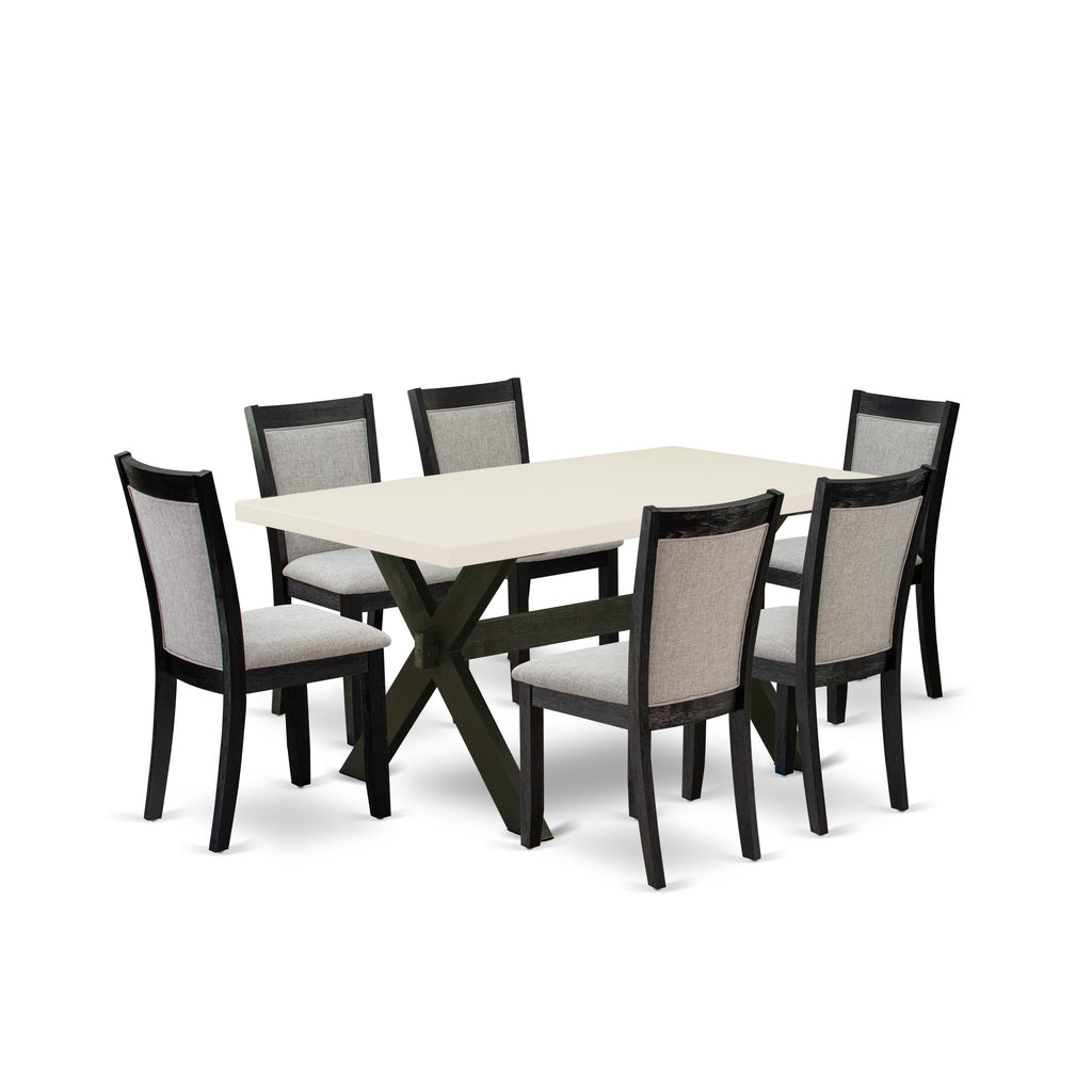 East West Furniture X626MZ606-7 7 Piece Modern Dining Table Set Consist of a Rectangle Wooden Table with X-Legs and 6 Shitake Linen Fabric Parson Dining Chairs, 36x60 Inch, Multi-Color