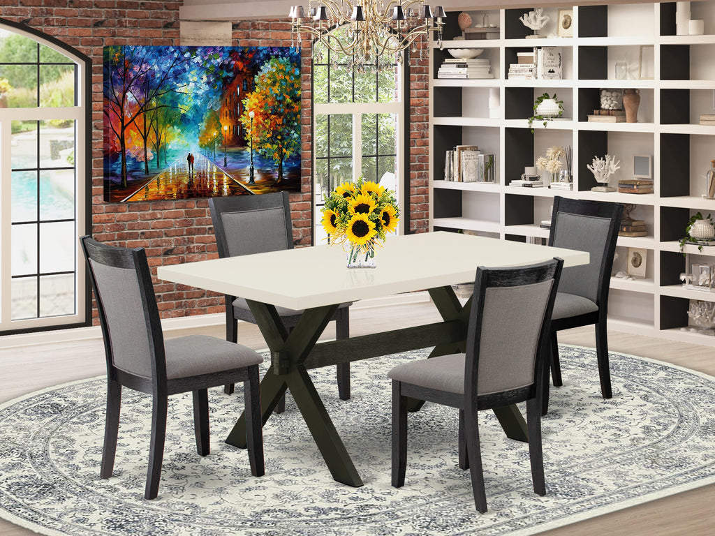 East West Furniture X626MZ650-5 5 Piece Kitchen Table Set for 4 Includes a Rectangle Dining Table with X-Legs and 4 Dark Gotham Grey Linen Fabric Upholstered Chairs, 36x60 Inch, Multi-Color