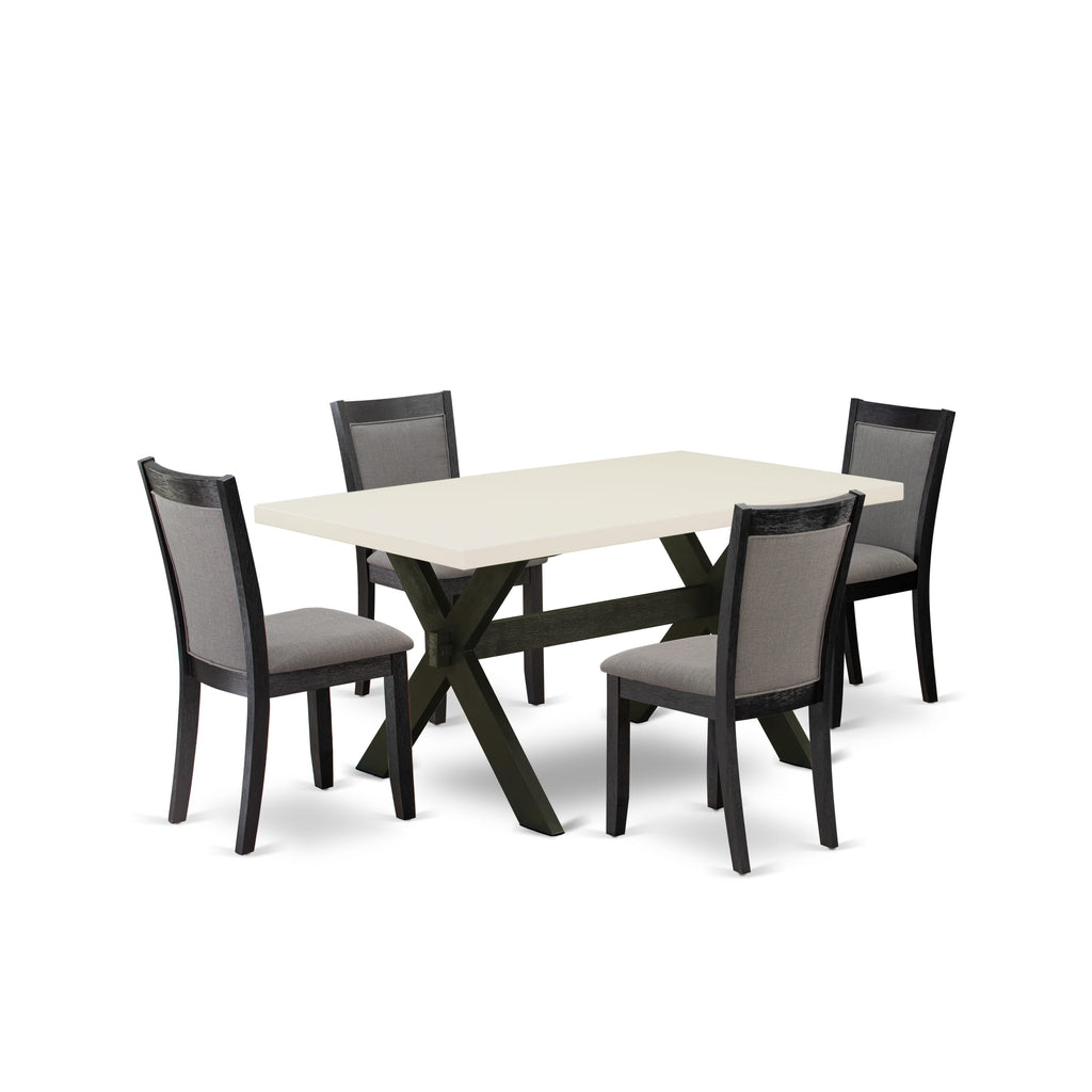 East West Furniture X626MZ650-5 5 Piece Kitchen Table Set for 4 Includes a Rectangle Dining Table with X-Legs and 4 Dark Gotham Grey Linen Fabric Upholstered Chairs, 36x60 Inch, Multi-Color
