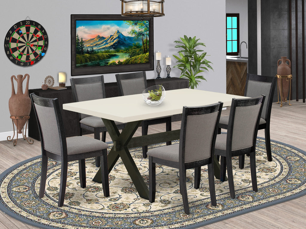 East West Furniture X626MZ650-7 7 Piece Dinette Set Consist of a Rectangle Dining Table with X-Legs and 6 Dark Gotham Grey Linen Fabric Parson Dining Chairs, 36x60 Inch, Multi-Color