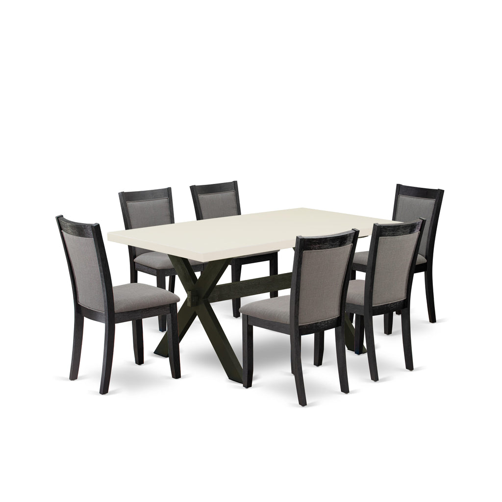 East West Furniture X626MZ650-7 7 Piece Dinette Set Consist of a Rectangle Dining Table with X-Legs and 6 Dark Gotham Grey Linen Fabric Parson Dining Chairs, 36x60 Inch, Multi-Color