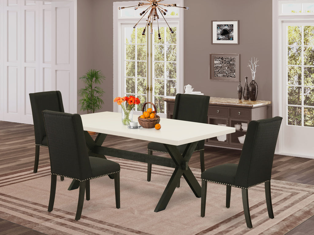 East West Furniture X627FL624-5 5 Piece Dining Set Includes a Rectangle Dining Room Table with X-Legs and 4 Black Linen Fabric Upholstered Parson Chairs