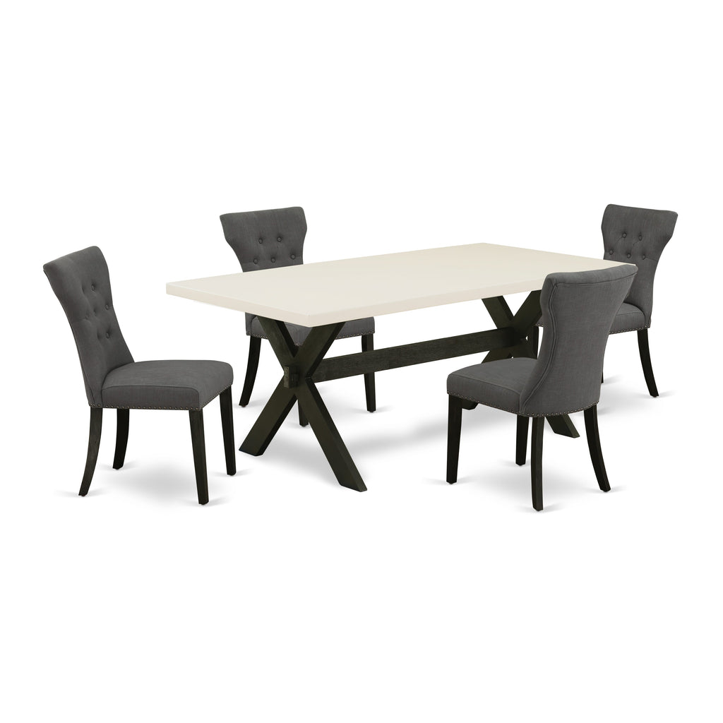 East West Furniture X627GA650-5 5 Piece Kitchen Table Set for 4 Includes a Rectangle Dining Room Table with X-Legs and 4 Dark Gotham Linen Fabric Upholstered Chairs, 40x72 Inch, Multi-Color