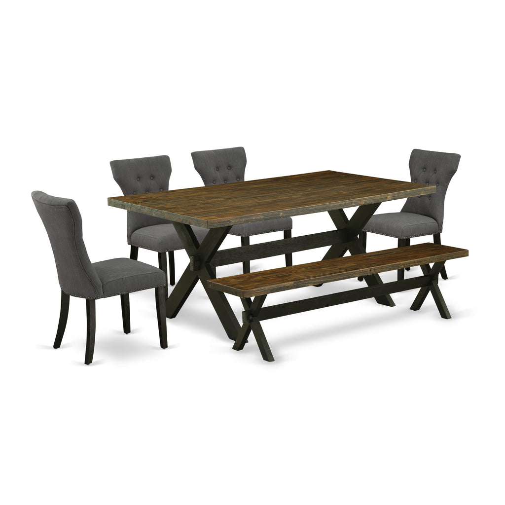 East West Furniture X677GA650-6 6-Piece Mid Century Dining Table Set-Dark Gotham Grey Linen Fabric Seat and Button Tufted Chair Back Parson Dining chairs