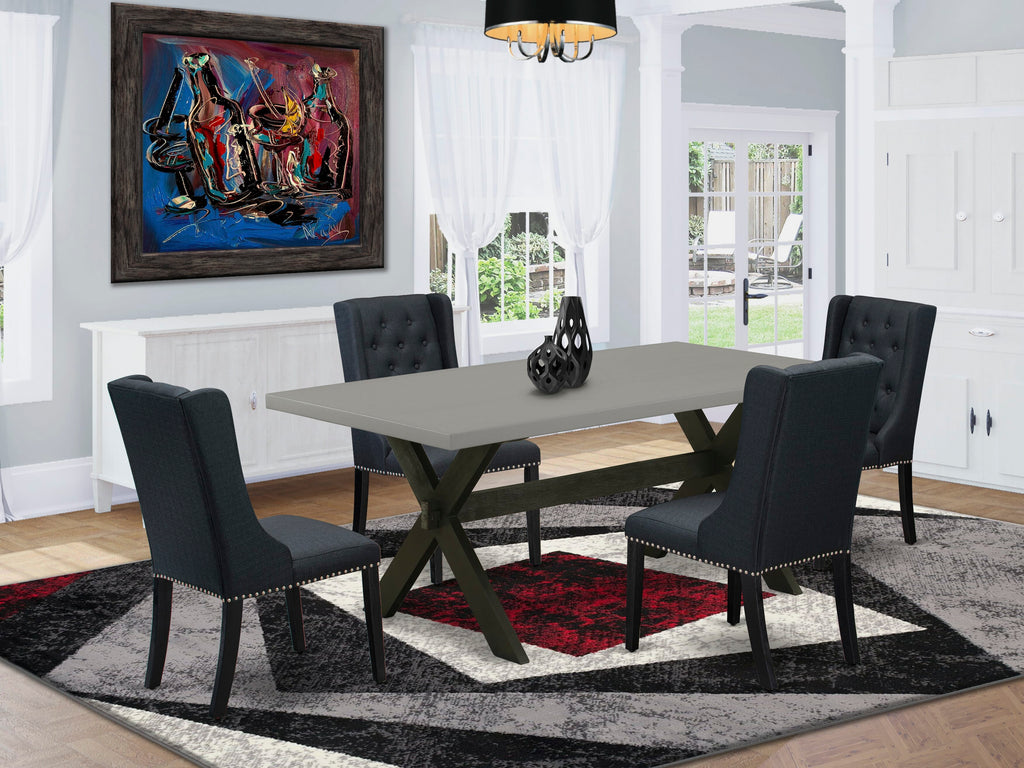 East West Furniture X697FO624-5 5 Piece Dinette Set for 4 Includes a Rectangle Dining Room Table with X-Legs and 4 Black Linen Fabric Parsons Dining Chairs, 40x72 Inch, Multi-Color