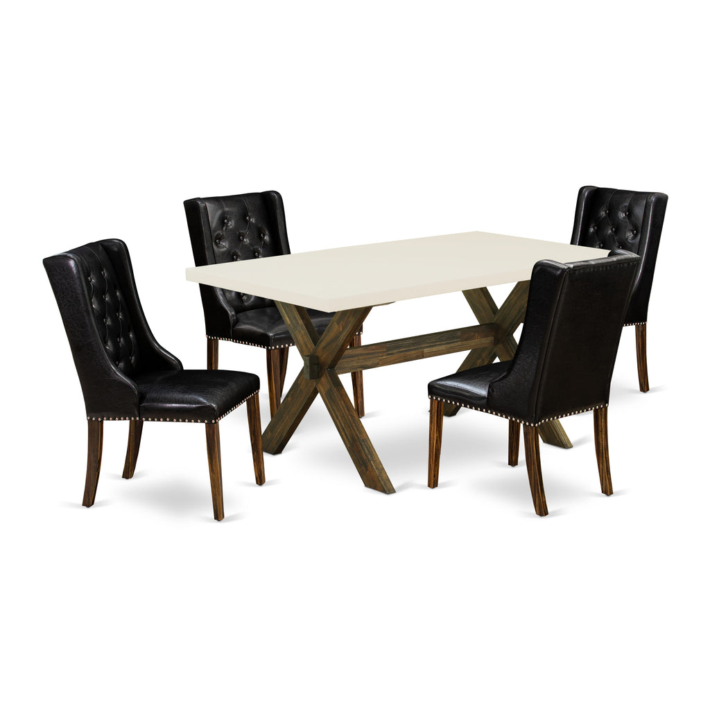 East West Furniture X726FO749-5 5 Piece Modern Dining Table Set Includes a Rectangle Wooden Table with X-Legs and 4 Black Faux Leather Upholstered Chairs