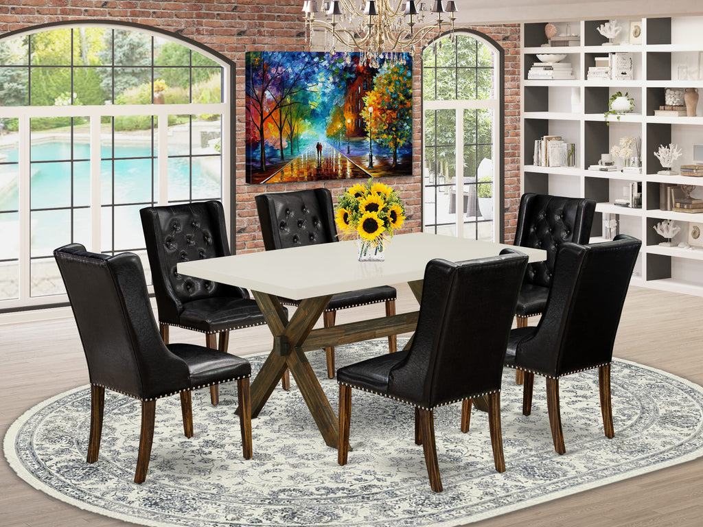 East West Furniture X726FO749-7 7 Piece Kitchen Table & Chairs Set Consist of a Rectangle Dining Room Table with X-Legs and 6 Black Faux Leather Parson Chairs