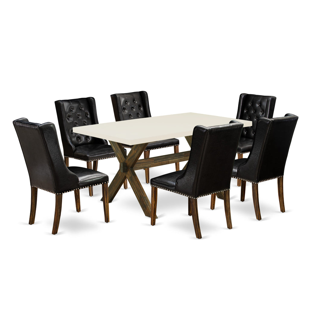 East West Furniture X726FO749-7 7 Piece Kitchen Table & Chairs Set Consist of a Rectangle Dining Room Table with X-Legs and 6 Black Faux Leather Parson Chairs