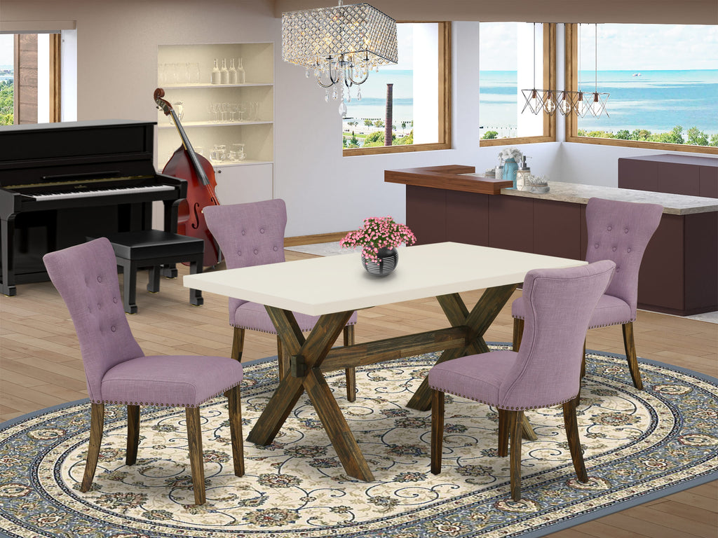 East West Furniture X726GA740-5 5 Piece Dining Table Set for 4 Includes a Rectangle Kitchen Table with X-Legs and 4 Dahlia Linen Fabric Parson Dining Chairs, 36x60 Inch, Multi-Color