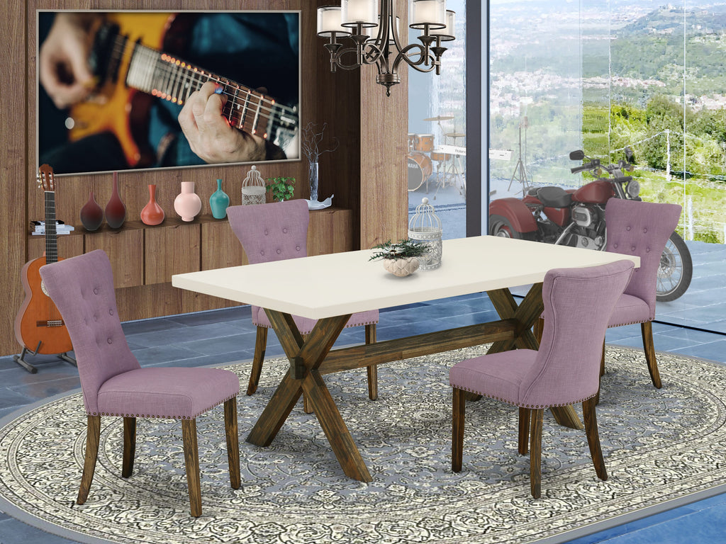 East West Furniture X727GA740-5 5 Piece Kitchen Table & Chairs Set Includes a Rectangle Dining Room Table with X-Legs and 4 Dahlia Linen Fabric Parson Dining Chairs, 40x72 Inch, Multi-Color