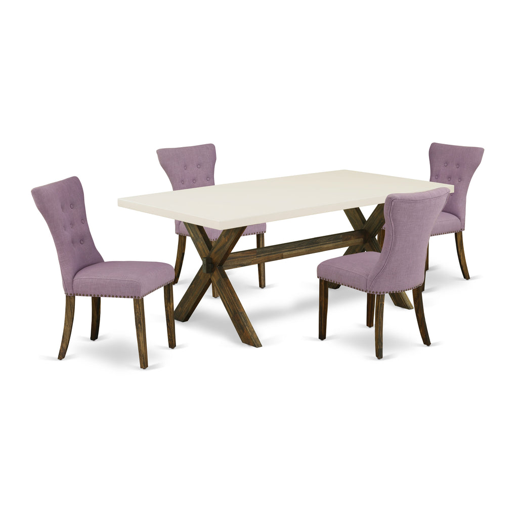 East West Furniture X727GA740-5 5 Piece Kitchen Table & Chairs Set Includes a Rectangle Dining Room Table with X-Legs and 4 Dahlia Linen Fabric Parson Dining Chairs, 40x72 Inch, Multi-Color