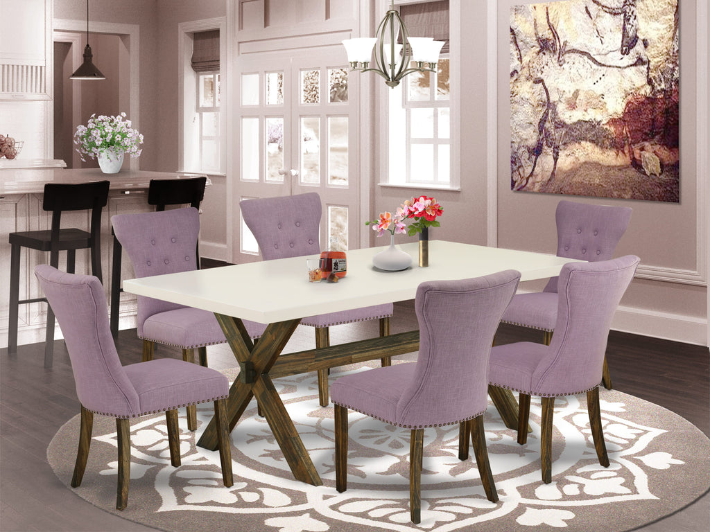 East West Furniture X727GA740-7 7 Piece Kitchen Table Set Consist of a Rectangle Dining Table with X-Legs and 6 Dahlia Linen Fabric Parson Dining Room Chairs, 40x72 Inch, Multi-Color