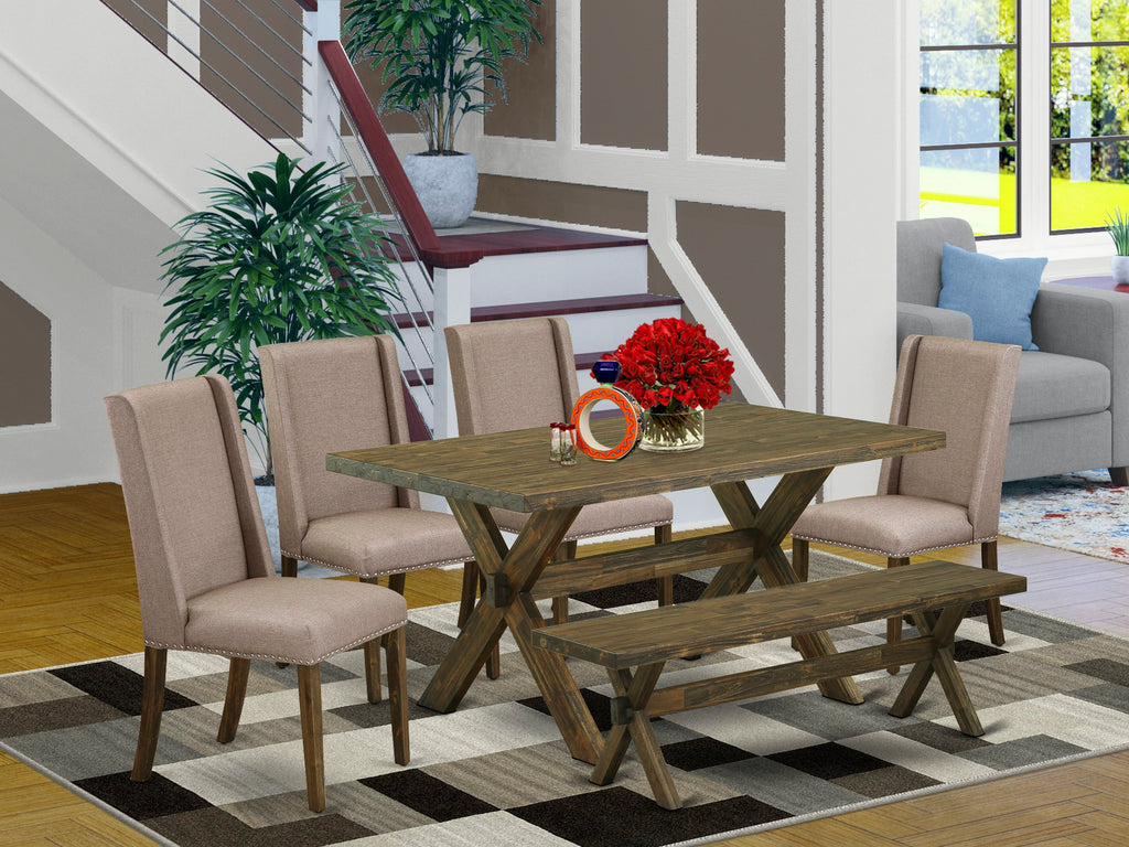 East West Furniture X776FL716-6 6-Pc Modern Dining Table Set-Dark Khaki Linen Fabric Seat and High Stylish Chair Back Dining chairs