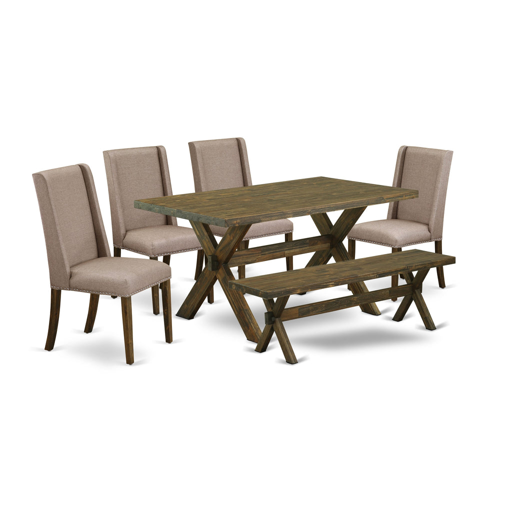 East West Furniture X776FL716-6 6-Pc Modern Dining Table Set-Dark Khaki Linen Fabric Seat and High Stylish Chair Back Dining chairs