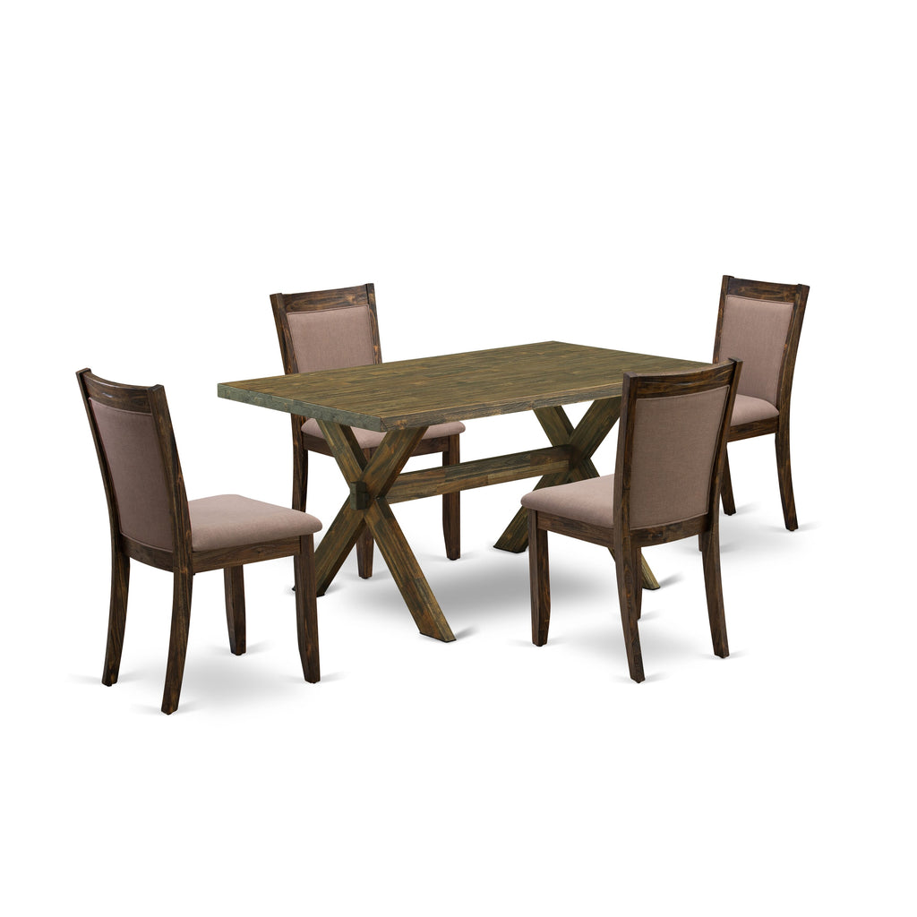 EAST WEST FURNITURE - X776MZ748-5 - 5-Pc Modern Dining Set - 4 Parson Chairs and 1 Dining Table (Distressed Jacobean Finish)