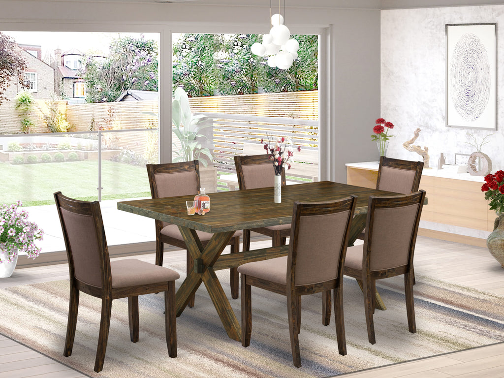 EAST WEST FURNITURE - X776MZ748-7 - 7-Pc Modern Dining Table Set - 6 Dining Chairs and 1 Wooden Dining Table (Distressed Jacobean Finish)