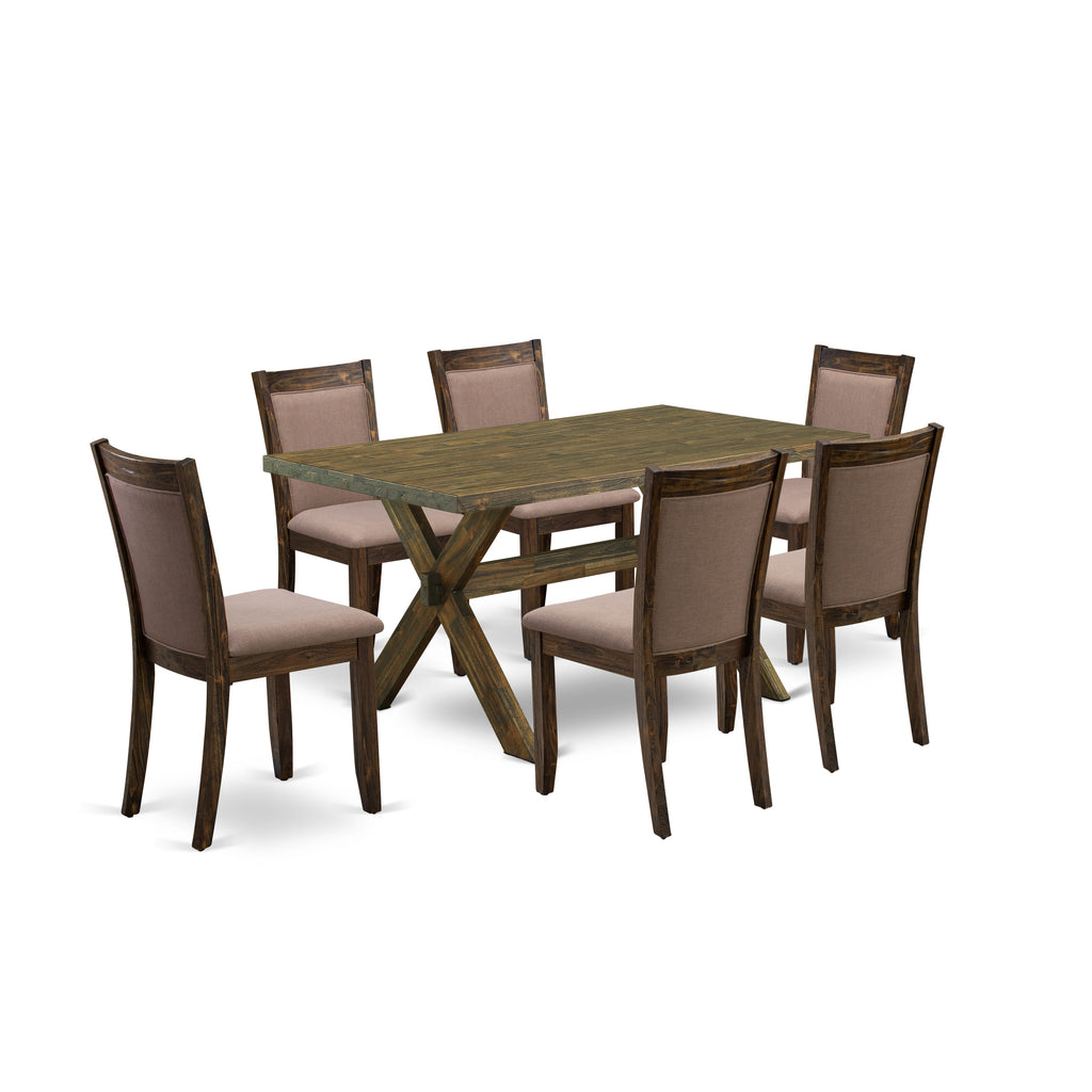 EAST WEST FURNITURE - X776MZ748-7 - 7-Pc Modern Dining Table Set - 6 Dining Chairs and 1 Wooden Dining Table (Distressed Jacobean Finish)