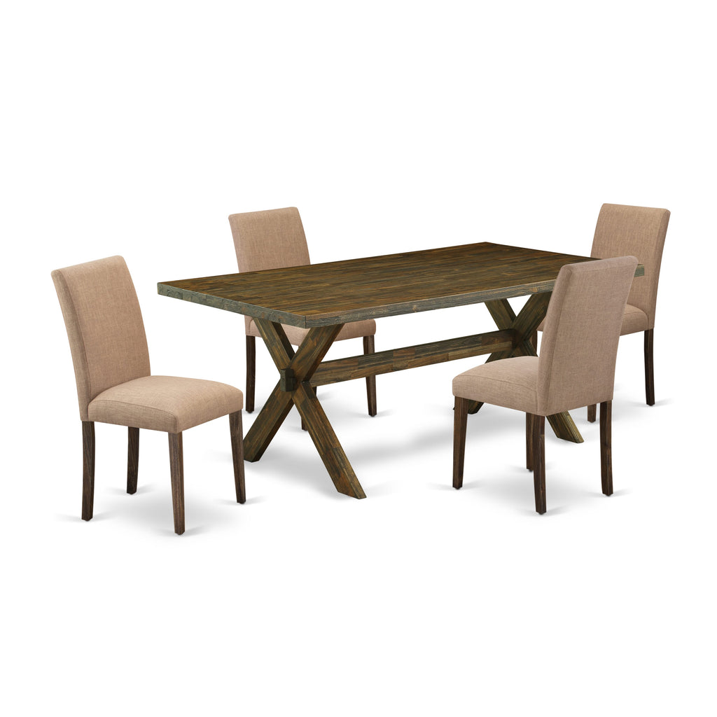East West Furniture X777AB747-5 5 Piece Dining Table Set for 4 Includes a Rectangle Kitchen Table with X-Legs and 4 Light Sable Linen Fabric Parsons Dining Chairs