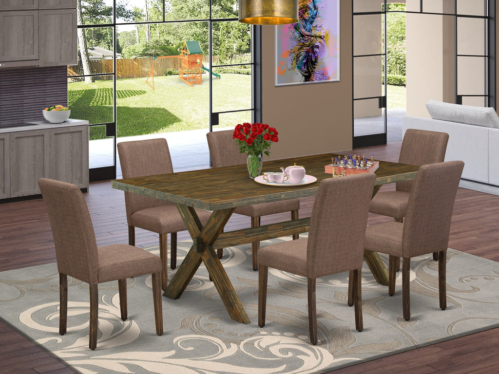 East West Furniture X777AB747-7 7 Piece Dining Room Furniture Set Consist of a Rectangle Dining Table with X-Legs and 6 Light Sable Linen Fabric Parsons Chairs