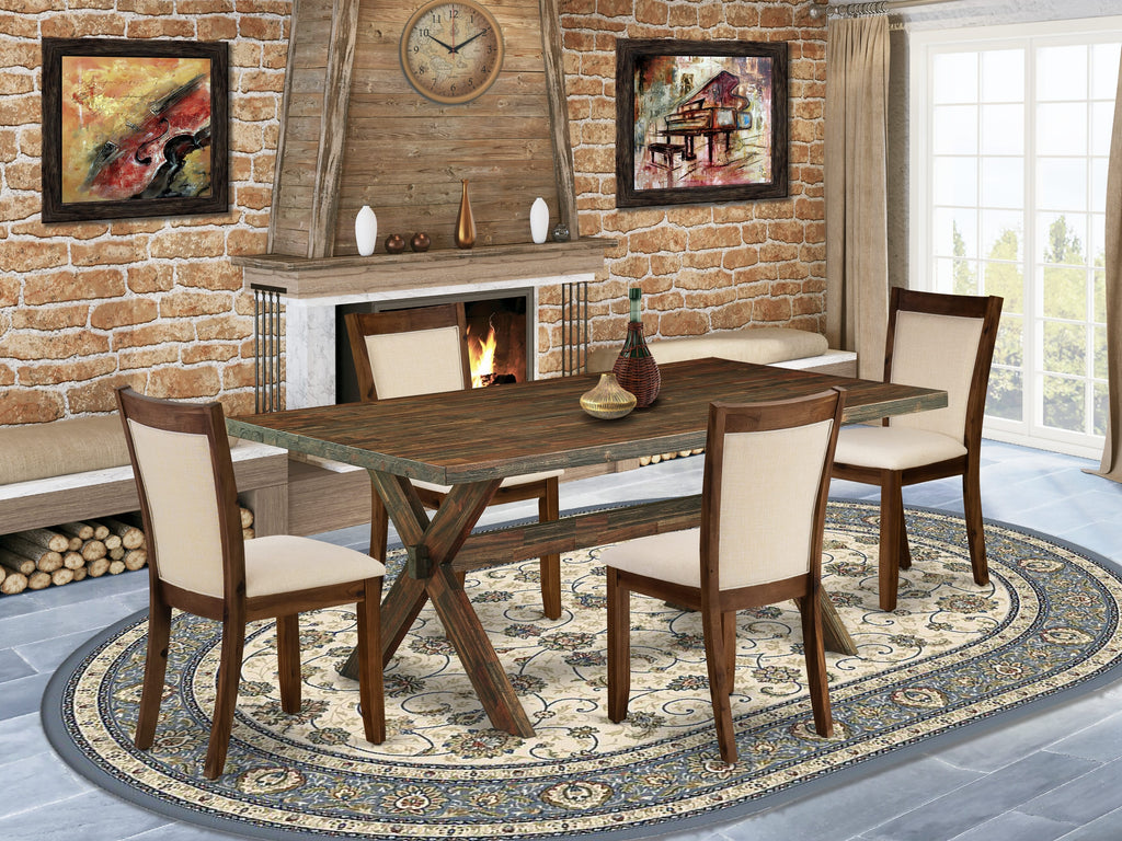 East West Furniture X777MZN32-5 5-Piece Dining Table Set Includes a Rectangular Dining Table and 4 Light Beige Linen Fabric Upholstered Chairs with Stylish Back - Distressed Jacobean Finish