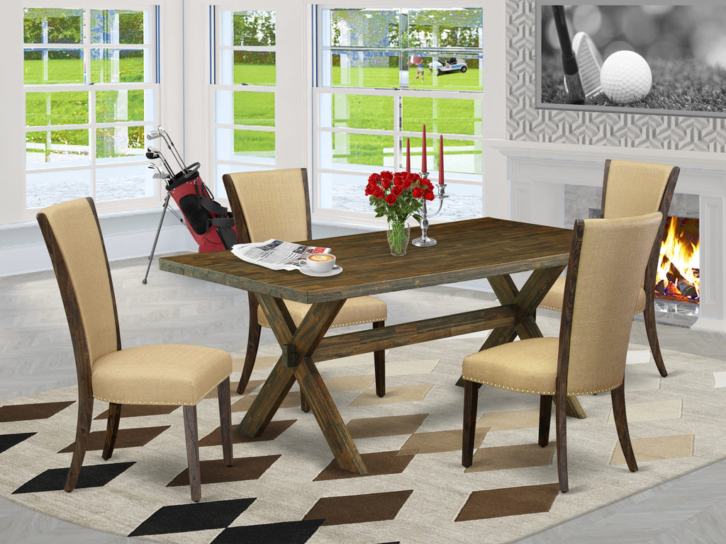 East West Furniture X777VE703-5 5 Piece Dining Set Includes a Rectangle Dining Room Table with X-Legs and 4 Brown Linen Fabric Upholstered Parson Chairs