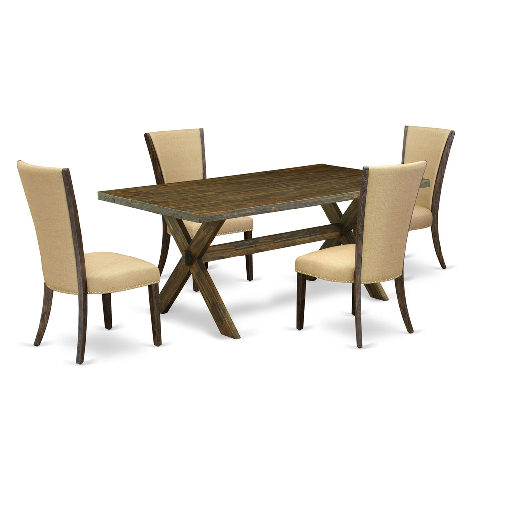East West Furniture X777VE703-5 5 Piece Dining Set Includes a Rectangle Dining Room Table with X-Legs and 4 Brown Linen Fabric Upholstered Parson Chairs