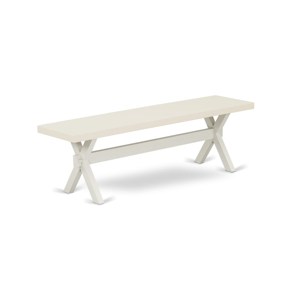 East West Furniture X026VE005-6 6 Piece Kitchen Table Set Contains a Rectangle Dining Table with X-Legs and 4 Grey Linen Fabric Parson Chairs with a Bench, 36x60 Inch, Multi-Color