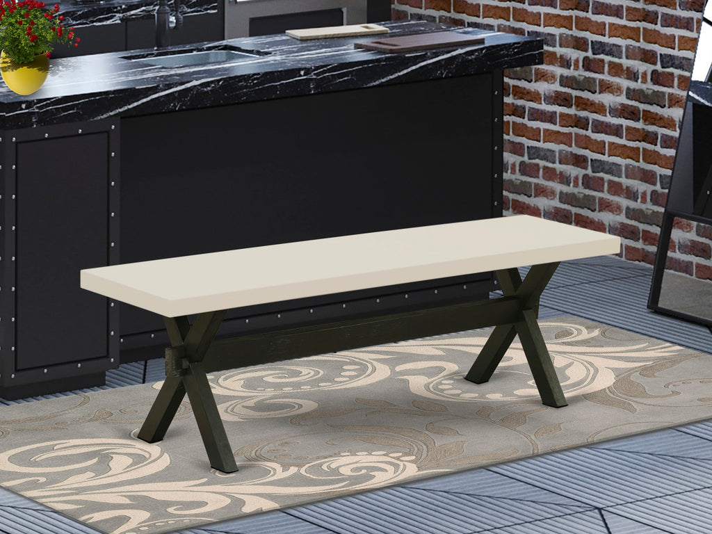 East West Furniture X626SI121-6 6 Piece Kitchen Table Set Contains a Rectangle Dining Table with X-Legs and 4 Blue Linen Fabric Parson Chairs with a Bench, 36x60 Inch, Multi-Color