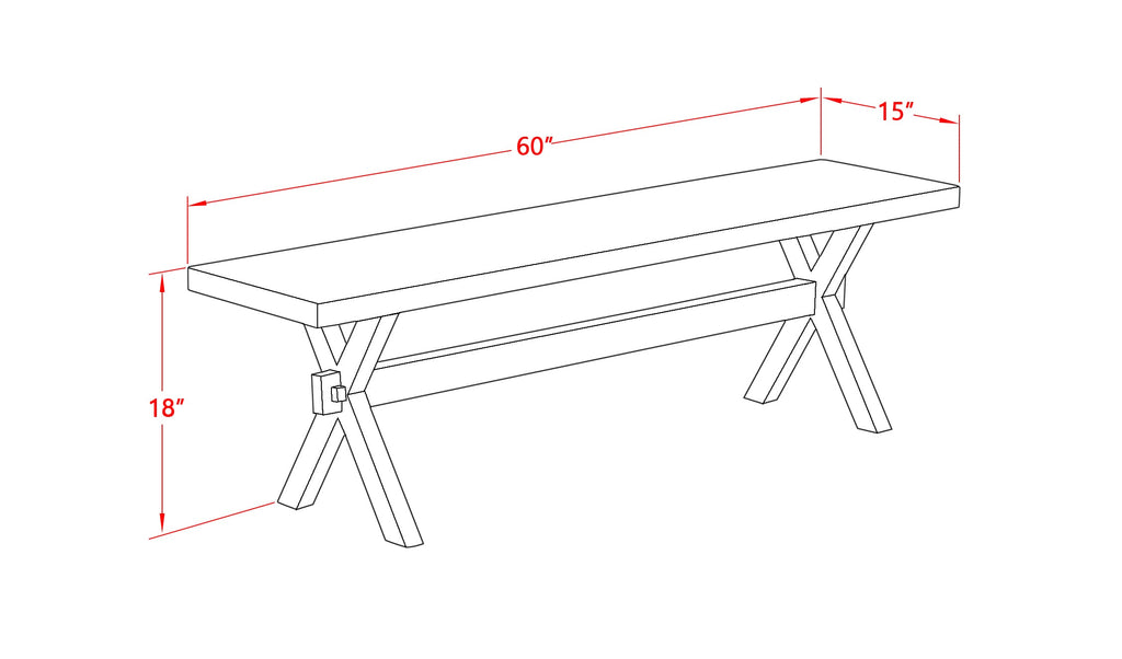 East West Furniture X626X1624-6 - 6-piece dining table set consists of a dinner table and a bench with Linen White top and 4 stackable chairs with Black Linen Fabric - Wire-brushed Black