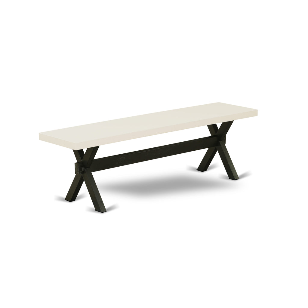 X626MZ150-6 6Pc Kitchen Set - 36x60" Rectangular Table, 4 Parson Chairs and a Bench - Wirebrushed Black & Linen White Color