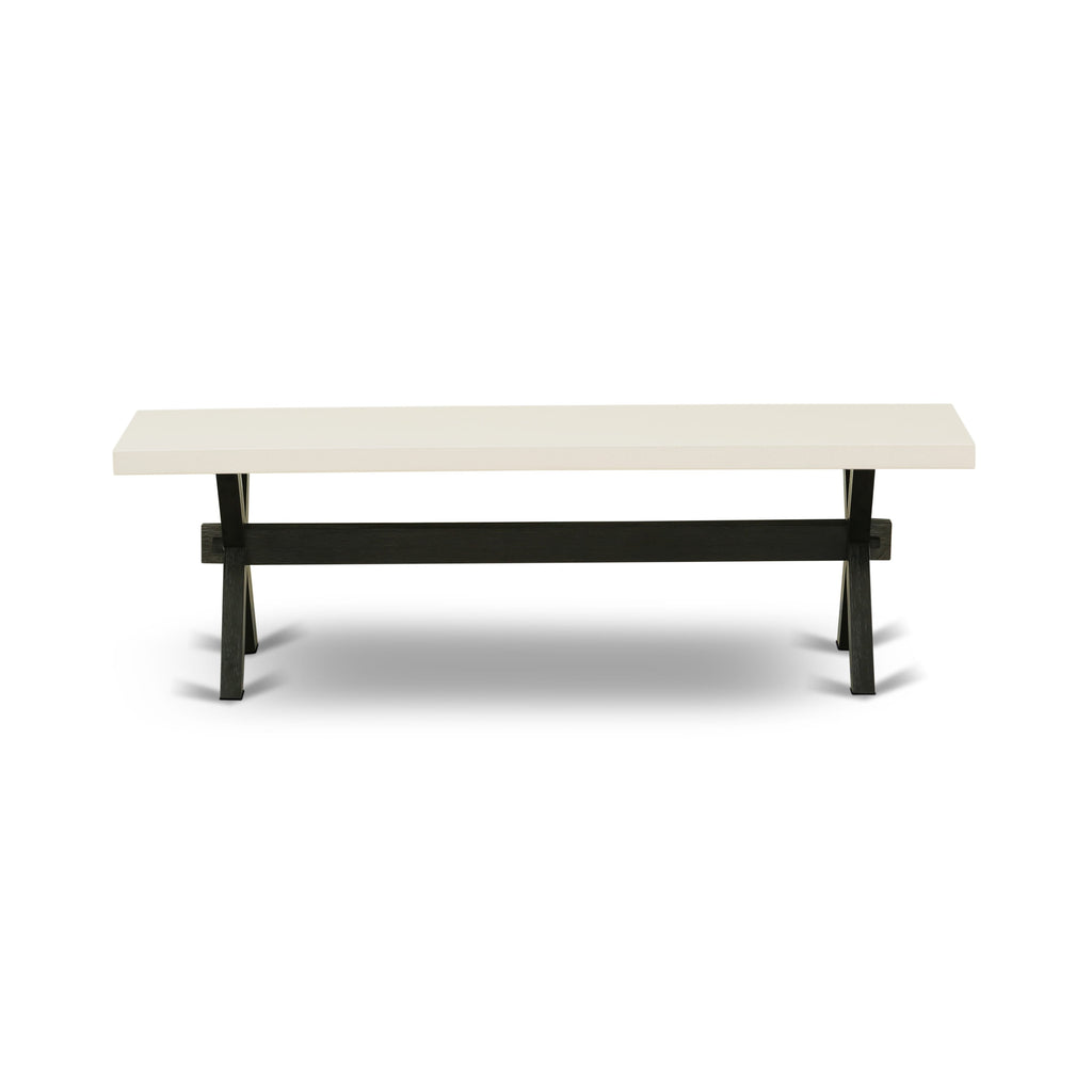 X626MZ150-6 6Pc Kitchen Set - 36x60" Rectangular Table, 4 Parson Chairs and a Bench - Wirebrushed Black & Linen White Color