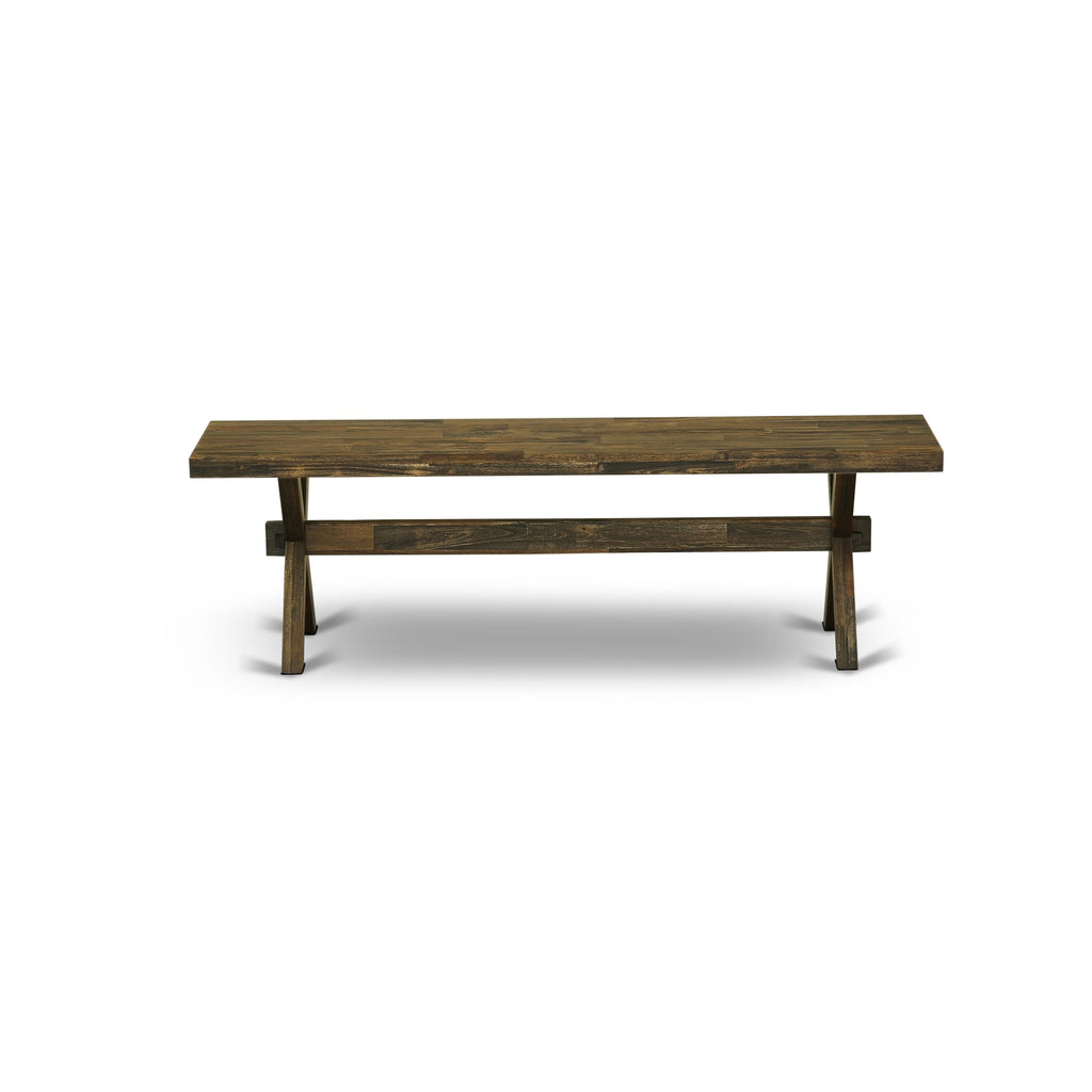 East West Furniture X777MZN32-6 6-Pc Mid Century Dining Set Consists of a Wood Table and a Dinner Bench with 4 Light Beige Linen Fabric Padded Chairs with Stylish Back - Distressed Jacobean Finish