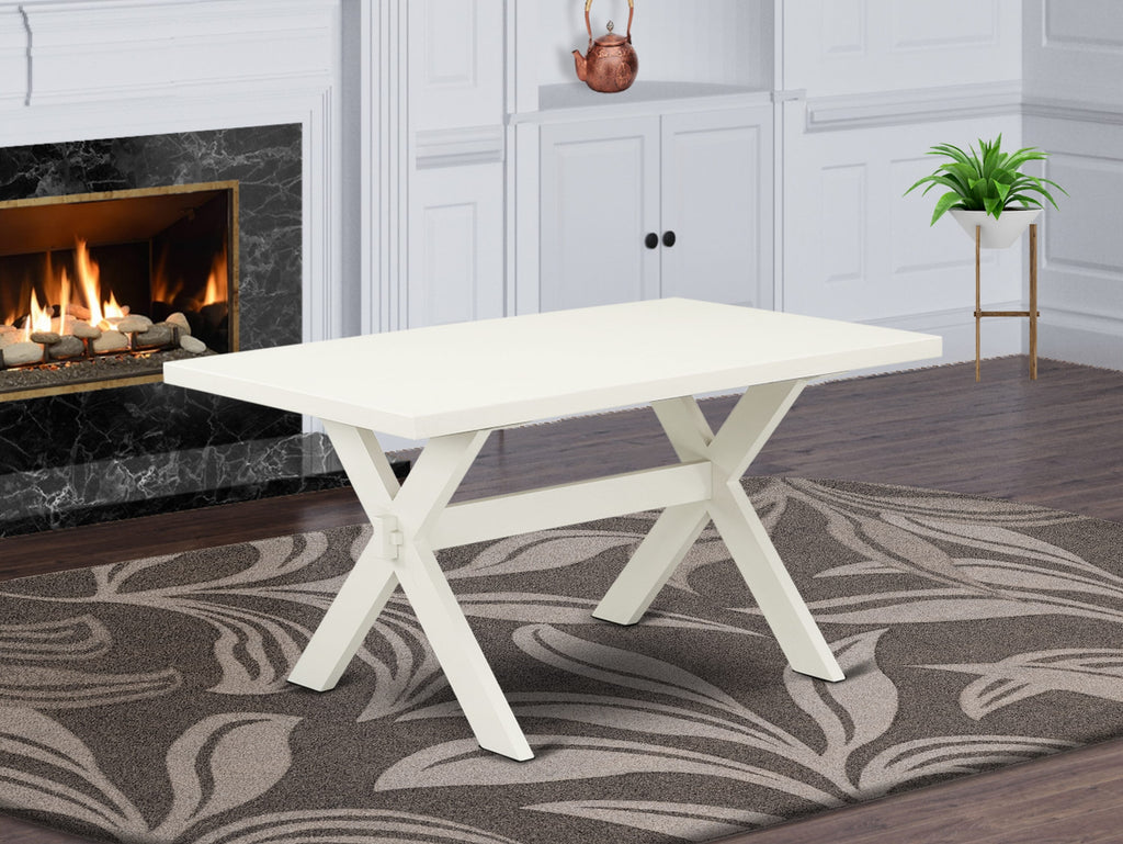 East West Furniture X026VE215-5 5 Piece Kitchen Table & Chairs Set Includes a Rectangle Dining Room Table with X-Legs and 4 Baby Blue Linen Fabric Parsons Chairs, 36x60 Inch, Multi-Color