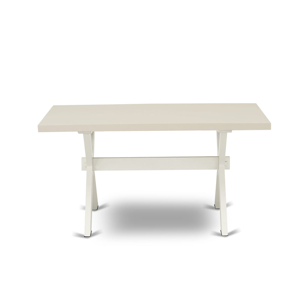 East West Furniture X026VE215-5 5 Piece Kitchen Table & Chairs Set Includes a Rectangle Dining Room Table with X-Legs and 4 Baby Blue Linen Fabric Parsons Chairs, 36x60 Inch, Multi-Color