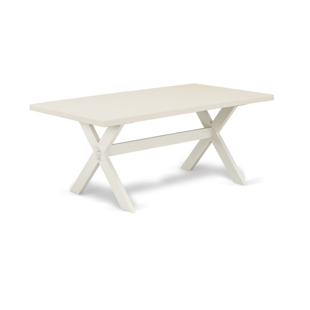 East West Furniture X027FL201-9 9 Piece Dining Room Table Set Includes a Rectangle Dining Table with X-Legs and 8 Cream Linen Fabric Upholstered Parson Chairs