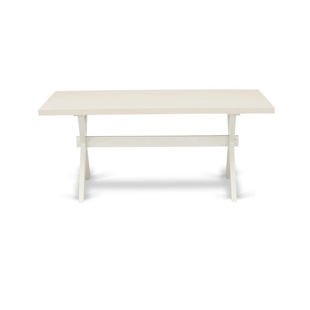 East West Furniture X027FL201-9 9 Piece Dining Room Table Set Includes a Rectangle Dining Table with X-Legs and 8 Cream Linen Fabric Upholstered Parson Chairs